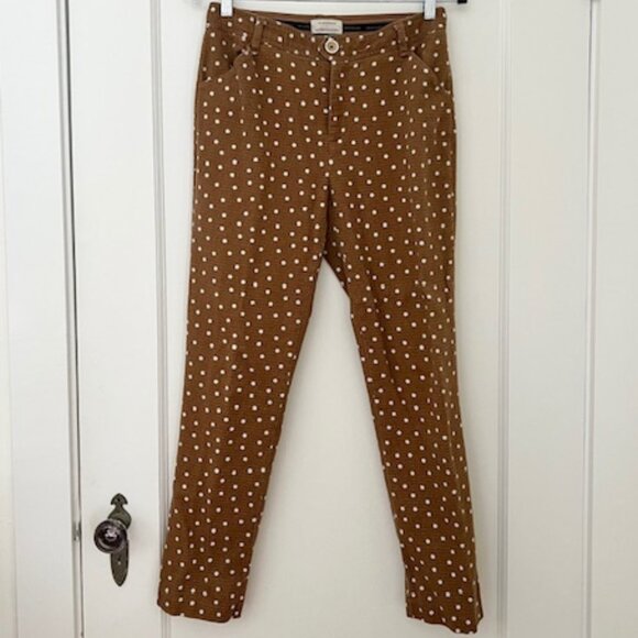 Anthropologie The Essential Slim Pants - Cedar Brown with Polka Dots Sz 4 - Picture 2 of 5
